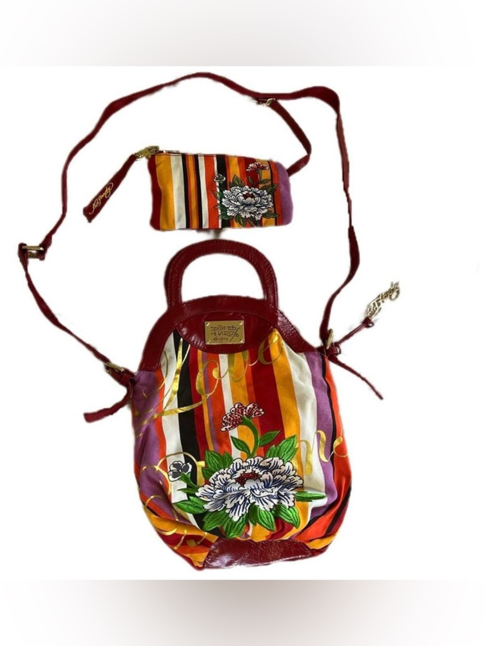 Rare Don Ed hardy red-orange tan shoulder bag-handbag